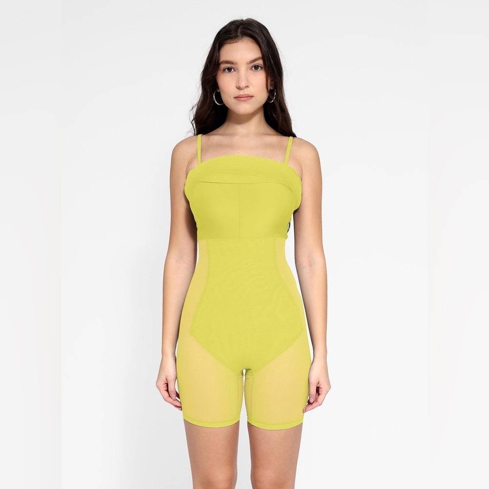 POPILUSH Shapewear Solid Modal Butt Lift Mini Slip Dress In Yellow - Picture 2 of 8